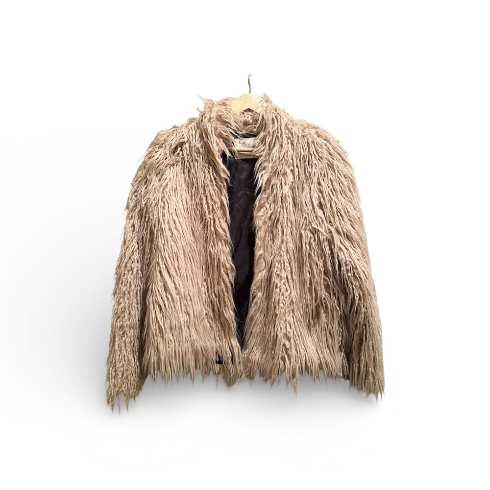 Shaggy Faux Fur Jacket in Tan